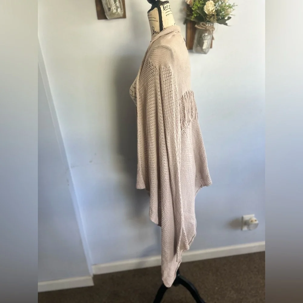 Billabong designer closet cardigan bohemian‎ fringe western oatmeal asymmetrical - Picture 9 of 11